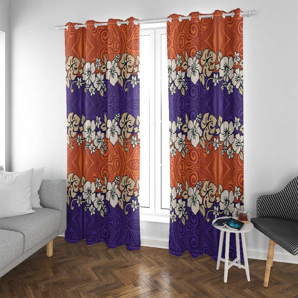 Hawaiian Hibiscus Window Curtain Orange and Purple Unique LT01 With Grommets Orange - Polynesian Pride