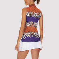 Hawaiian Hibiscus Women Sleeveless Polo Shirt Orange and Purple Unique LT01 - Polynesian Pride