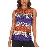 Hawaiian Hibiscus Women Sleeveless Polo Shirt Orange and Purple Unique LT01 - Polynesian Pride