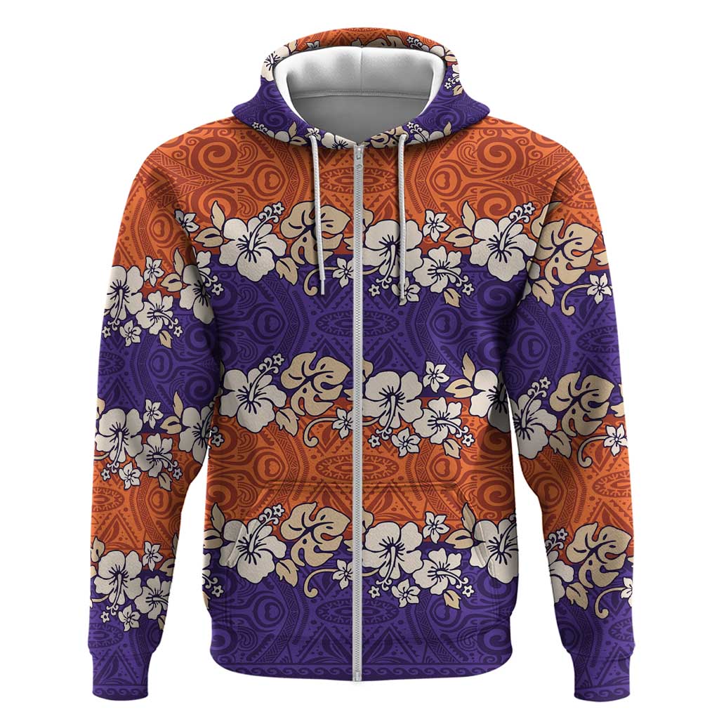 Hawaiian Hibiscus Zip Hoodie Orange and Purple Unique LT01 Zip Hoodie Orange - Polynesian Pride