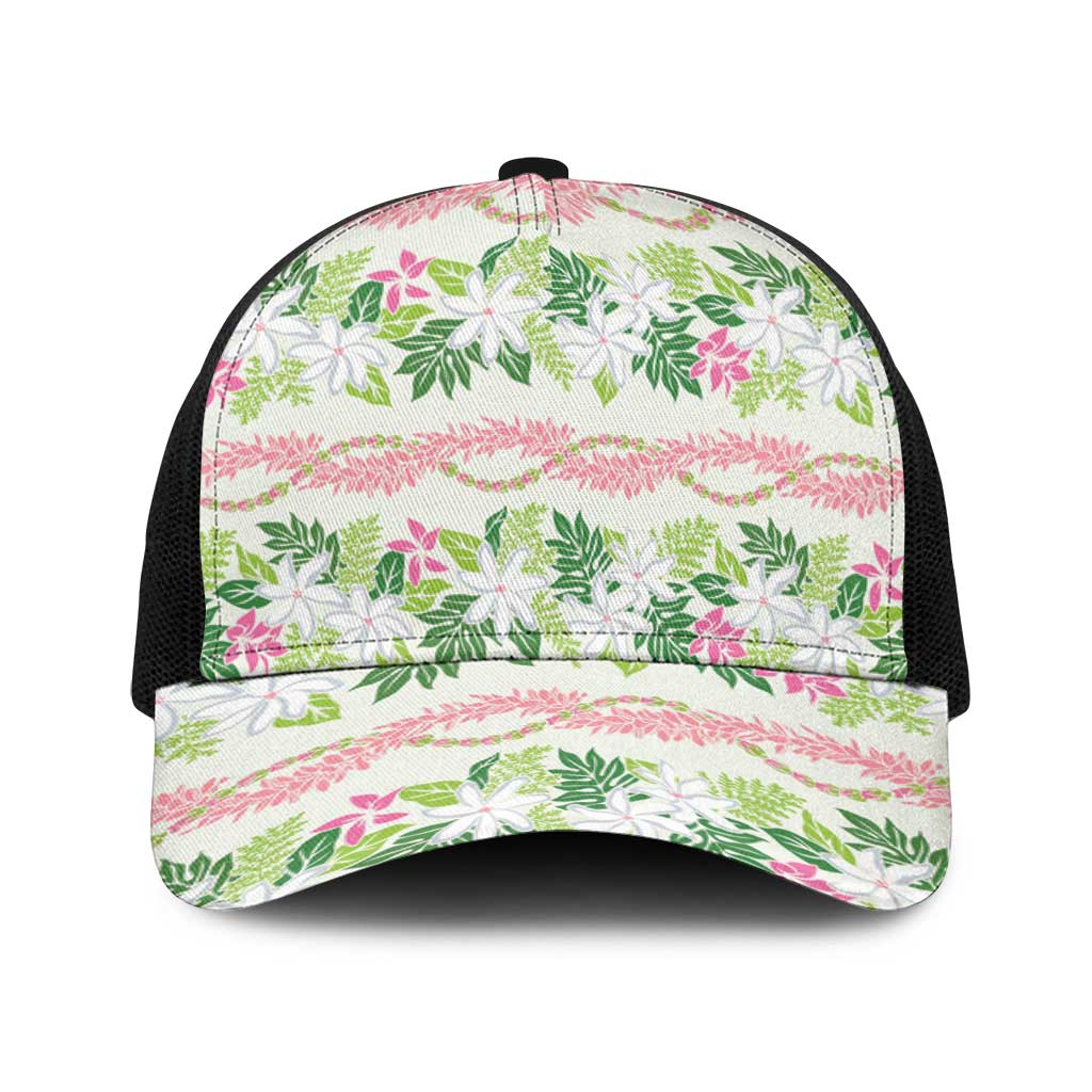 Monstera Tiare Plumeria Lei Pattern Baseball Net Cap Green Version LT01 One Size Black Green - Polynesian Pride