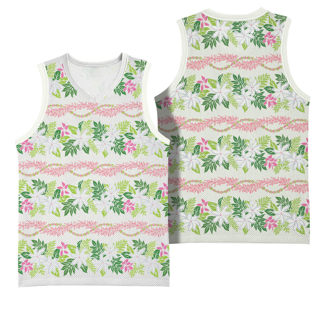 Monstera Tiare Plumeria Lei Pattern Basketball Jersey Green Version LT01 - Polynesian Pride
