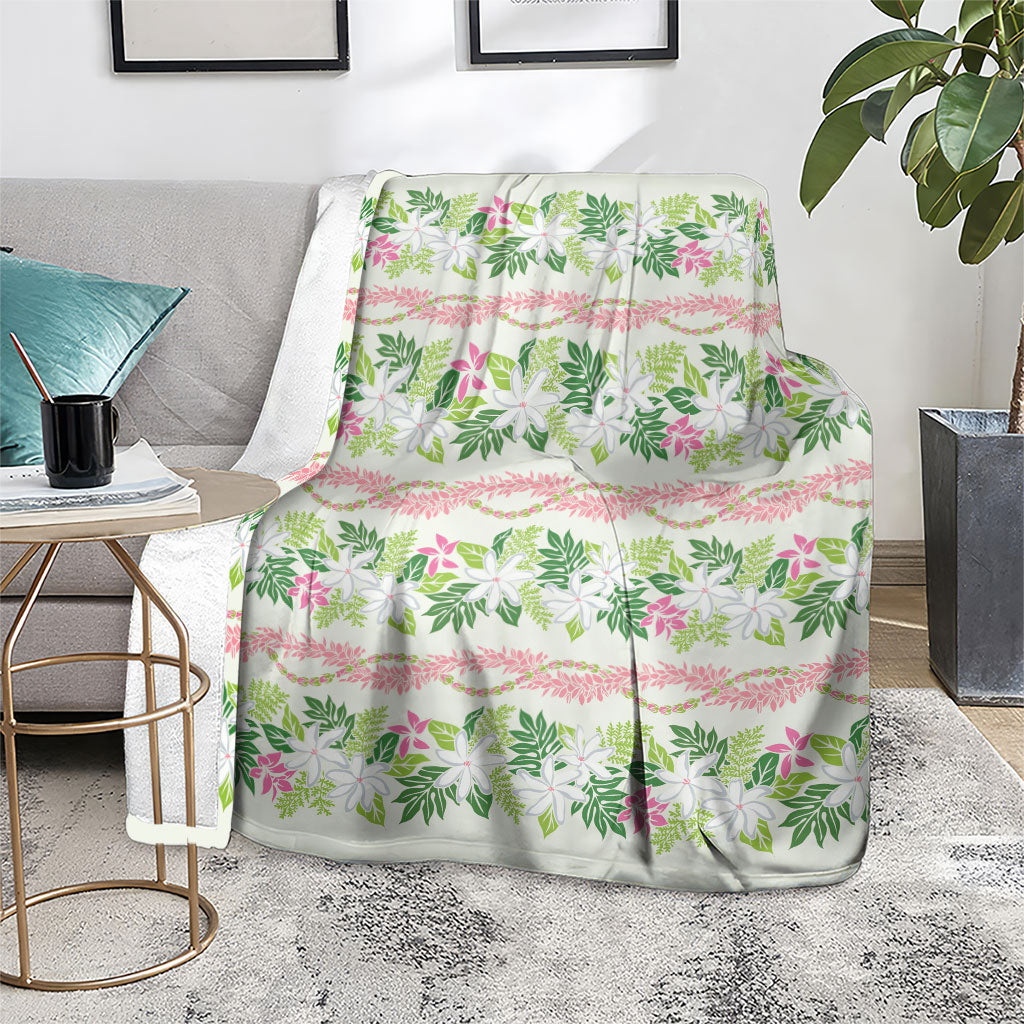Monstera Tiare Plumeria Lei Pattern Blanket Green Version LT01 - Polynesian Pride