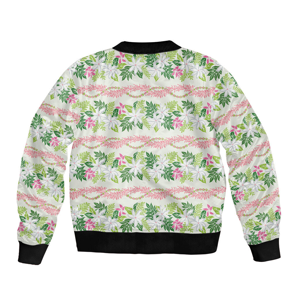 Monstera Tiare Plumeria Lei Pattern Bomber Jacket Green Version LT01 - Polynesian Pride
