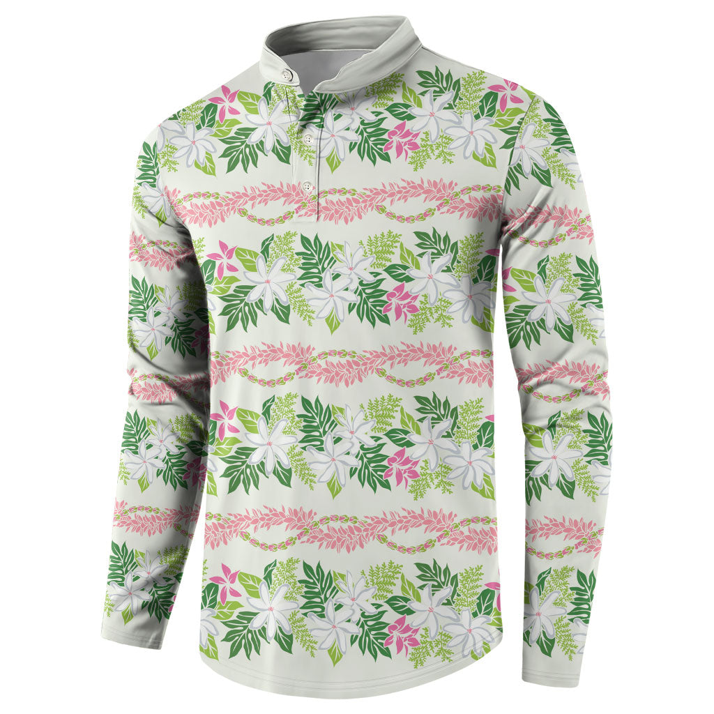 Monstera Tiare Plumeria Lei Pattern Button Sweatshirt Green Version LT01 - Polynesian Pride