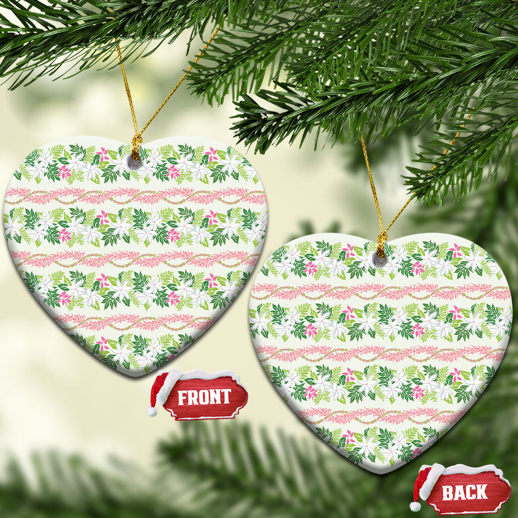 Monstera Tiare Plumeria Lei Pattern Ceramic Ornament Green Version LT01 Heart Green - Polynesian Pride