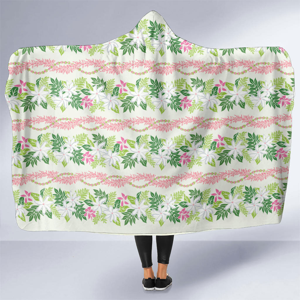 Monstera Tiare Plumeria Lei Pattern Hooded Blanket Green Version LT01 One Size Green - Polynesian Pride