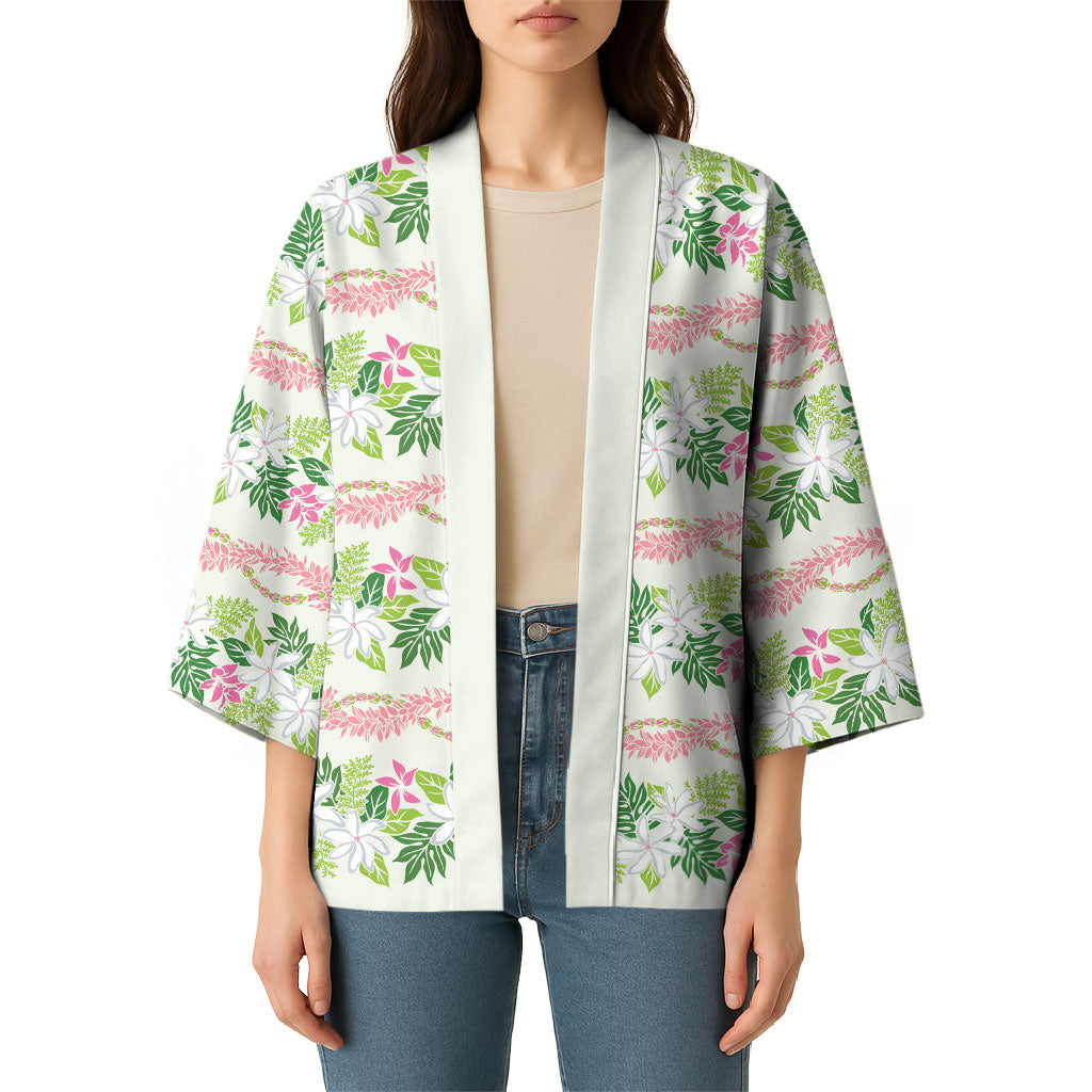 Monstera Tiare Plumeria Lei Pattern Kimono Green Version LT01 - Polynesian Pride