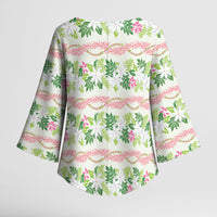 Monstera Tiare Plumeria Lei Pattern Kimono Sleeve Blouse Green Version LT01 - Polynesian Pride