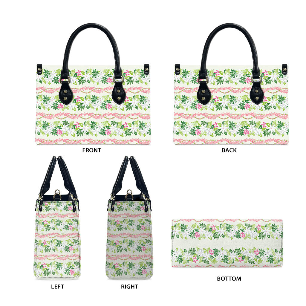 Monstera Tiare Plumeria Lei Pattern Leather Bag Green Version LT01 - Polynesian Pride