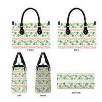 Monstera Tiare Plumeria Lei Pattern Leather Bag Green Version LT01 - Polynesian Pride