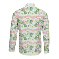 Monstera Tiare Plumeria Lei Pattern Long Sleeve Button Shirt Green Version LT01 - Polynesian Pride