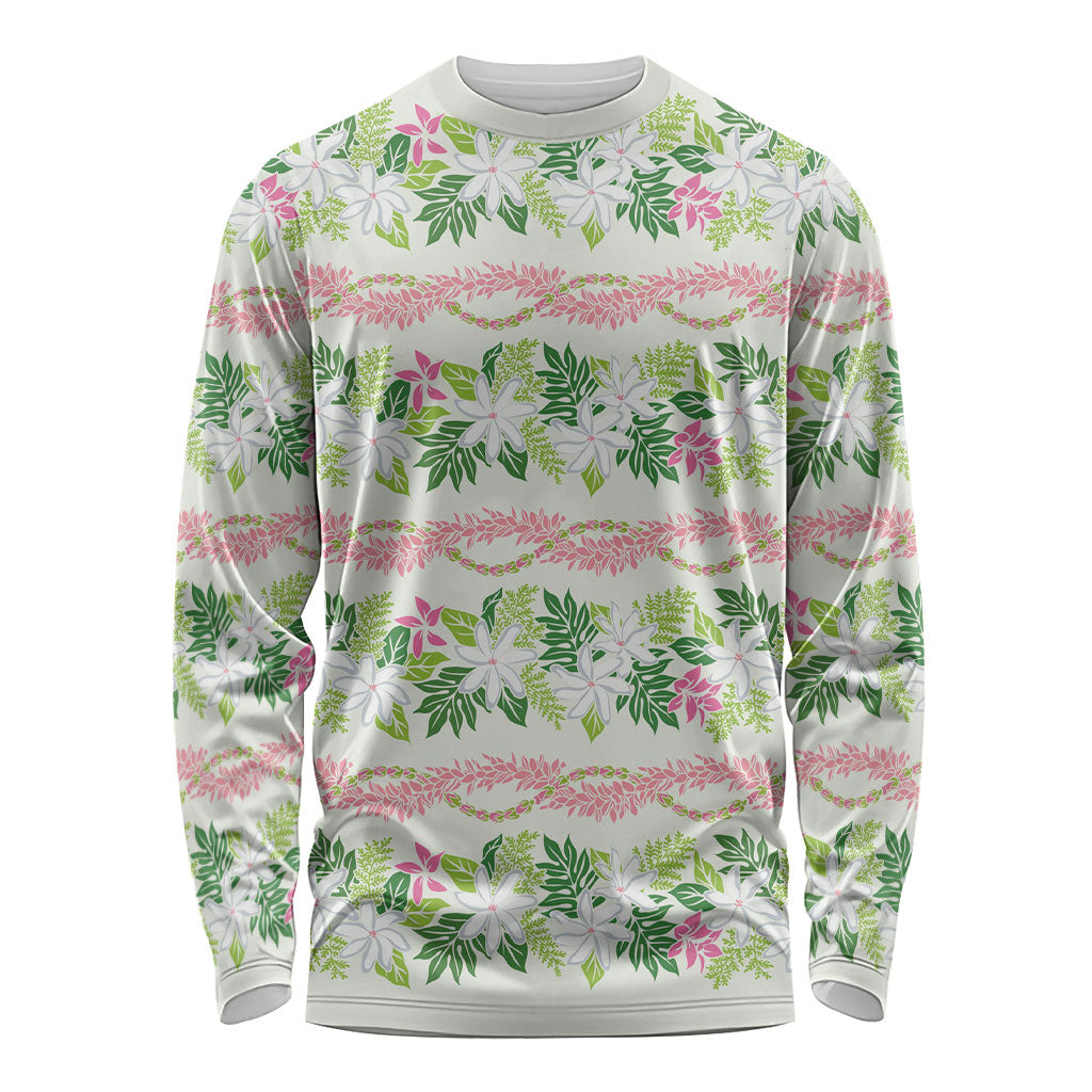Monstera Tiare Plumeria Lei Pattern Long Sleeve Shirt Green Version LT01 Unisex Green - Polynesian Pride