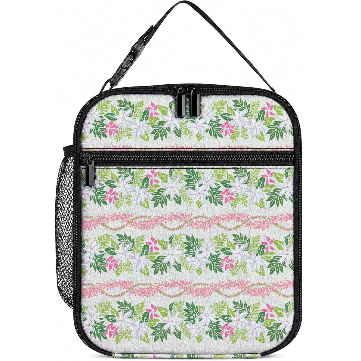 Monstera Tiare Plumeria Lei Pattern Lunch Bag Green Version LT01 10.2 × 8.3 × 4.3 inch Green - Polynesian Pride