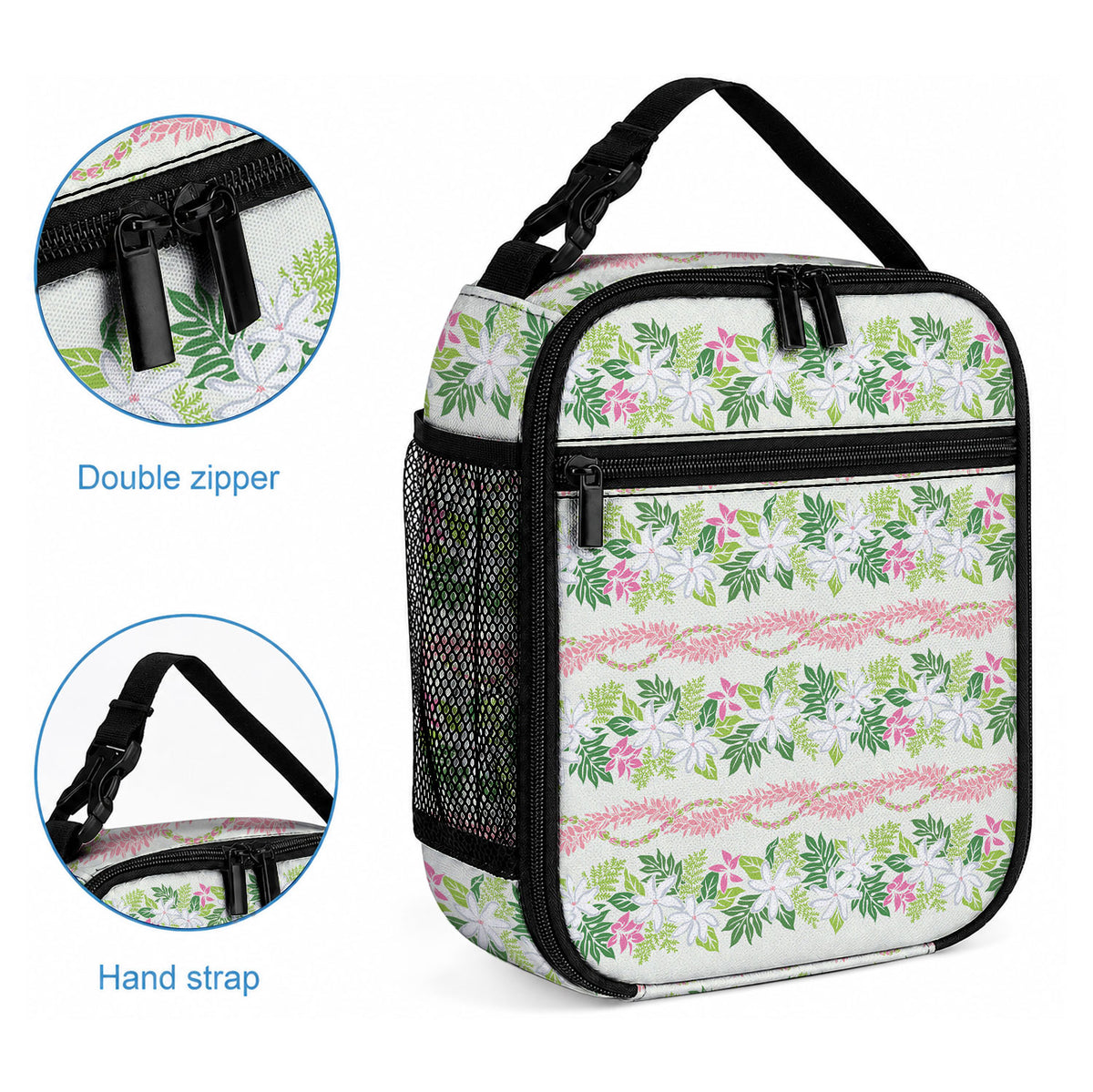 Monstera Tiare Plumeria Lei Pattern Lunch Bag Green Version LT01 - Polynesian Pride