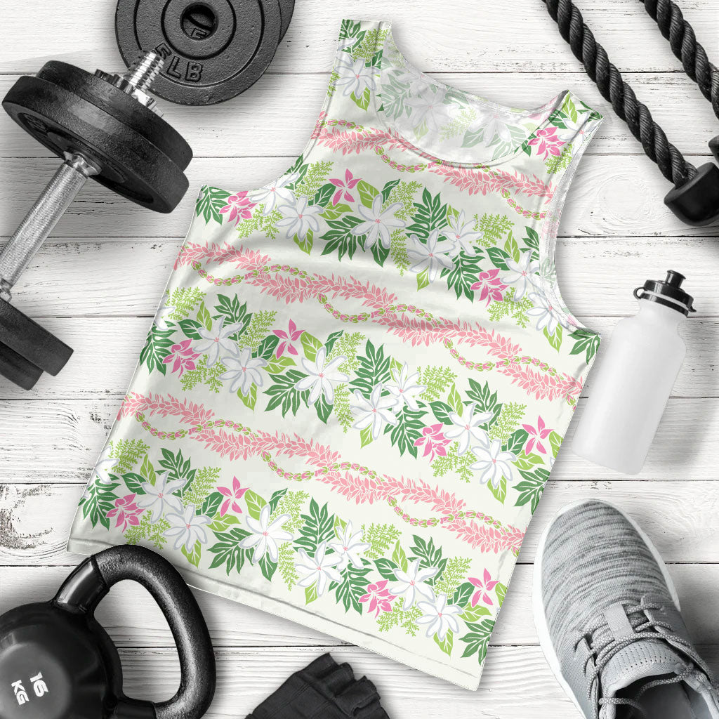Monstera Tiare Plumeria Lei Pattern Men Tank Top Green Version LT01 - Polynesian Pride