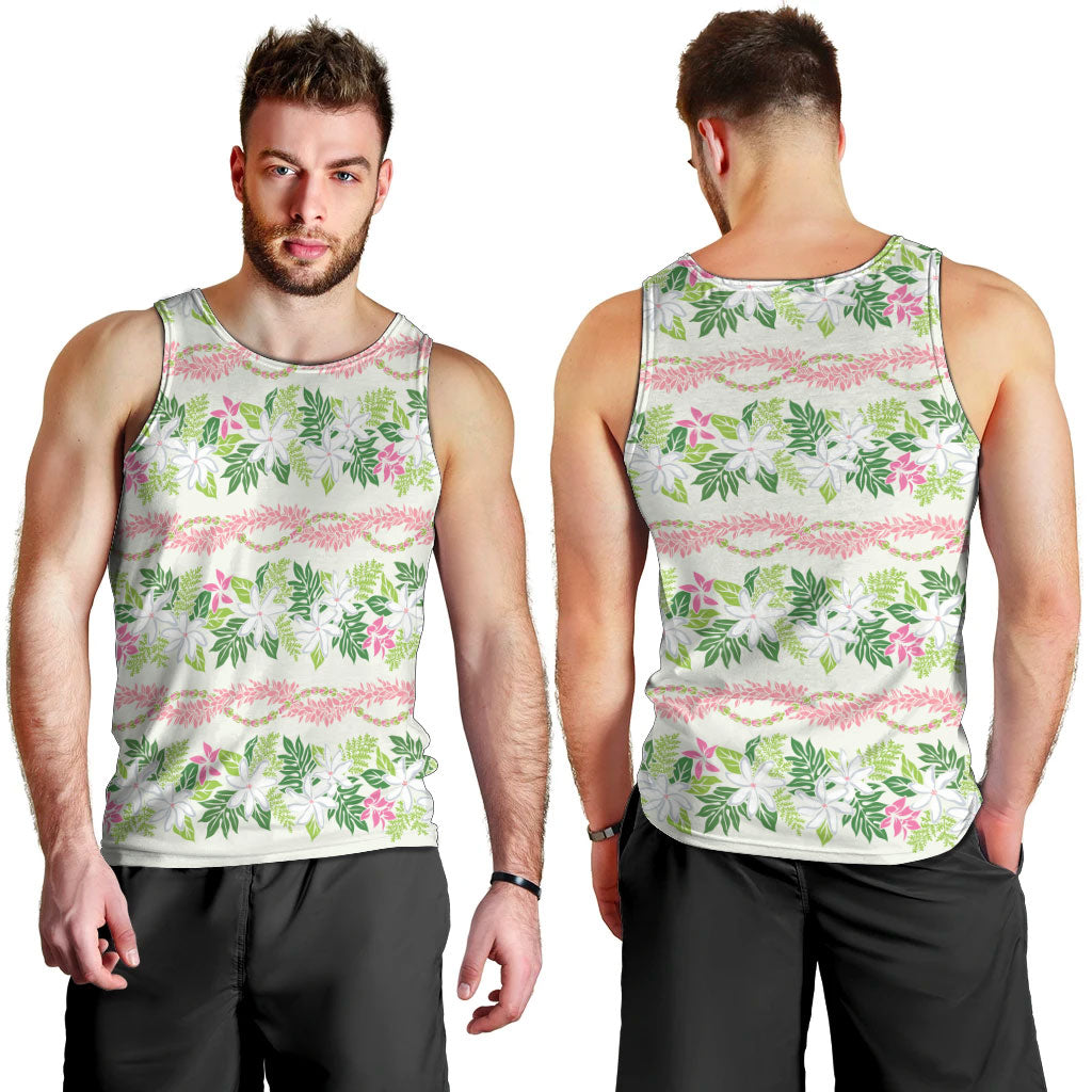 Monstera Tiare Plumeria Lei Pattern Men Tank Top Green Version LT01 - Polynesian Pride