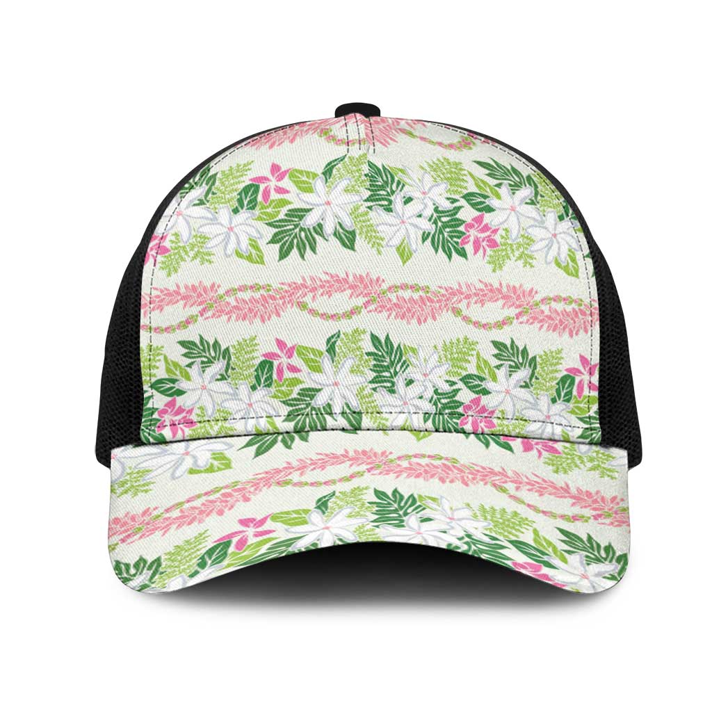 Monstera Tiare Plumeria Lei Pattern Mesh Trucker Cap Green Version LT01 One Size Black Green - Polynesian Pride