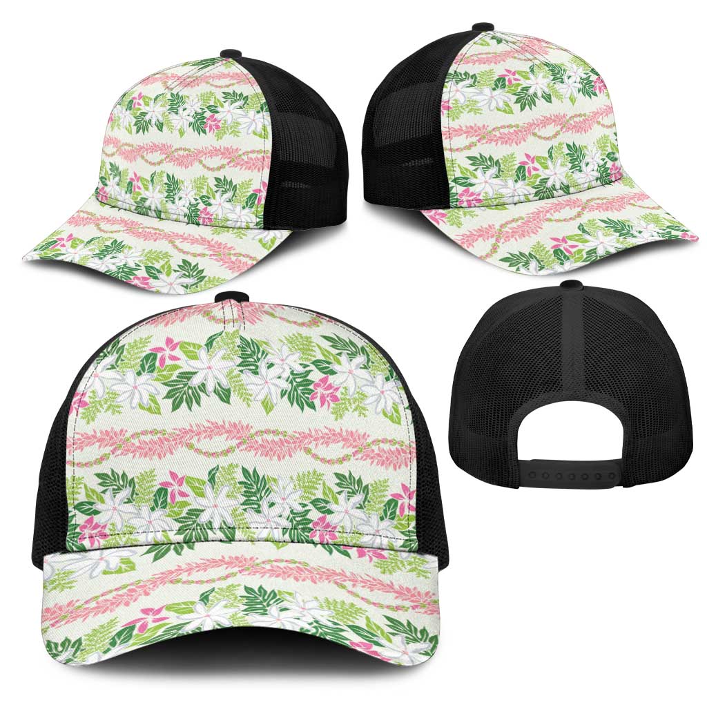Monstera Tiare Plumeria Lei Pattern Mesh Trucker Cap Green Version LT01 - Polynesian Pride