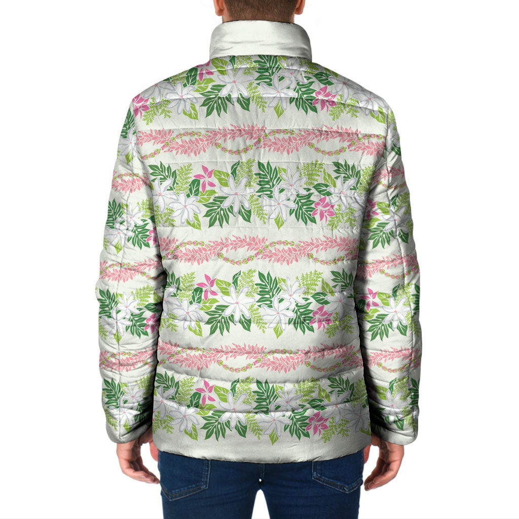 Monstera Tiare Plumeria Lei Pattern Padded Jacket Green Version LT01 - Polynesian Pride