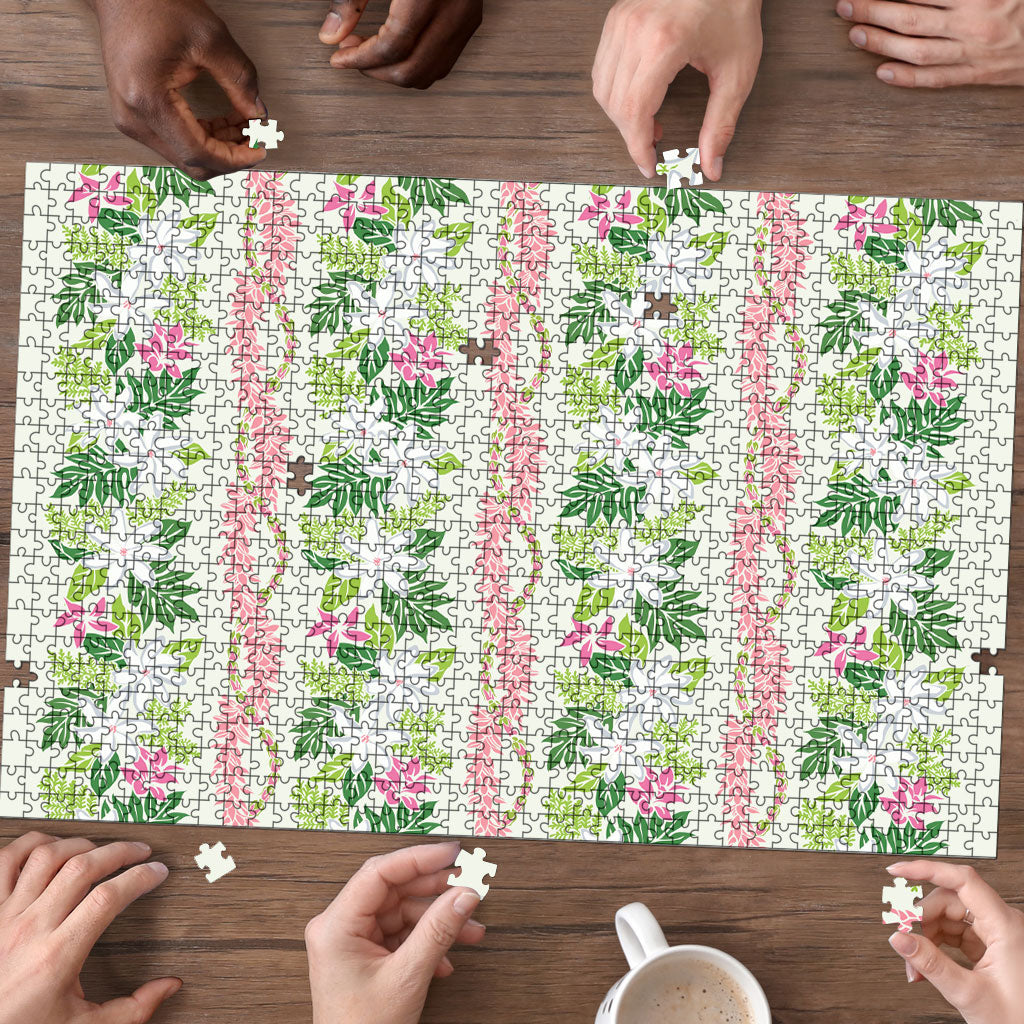 Monstera Tiare Plumeria Lei Pattern Puzzle Green Version LT01 - Polynesian Pride