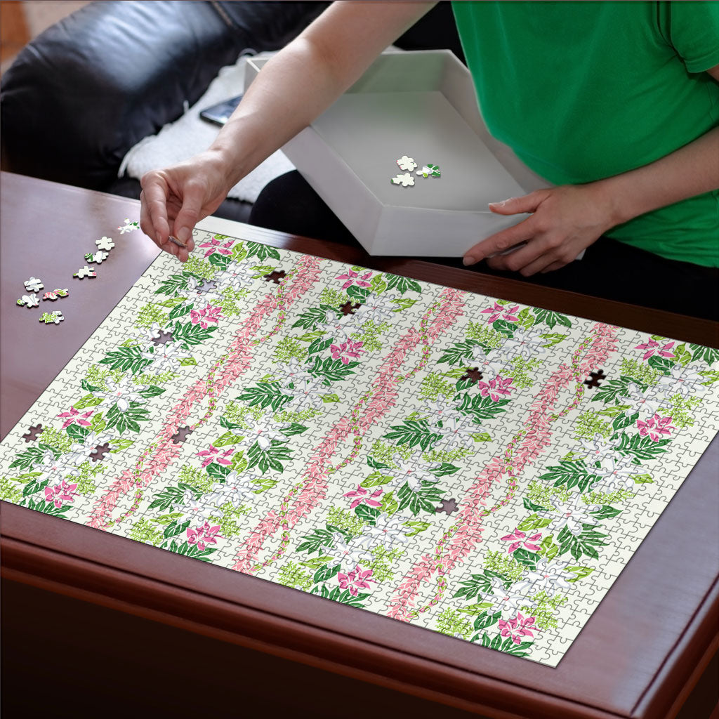 Monstera Tiare Plumeria Lei Pattern Puzzle Green Version LT01 - Polynesian Pride