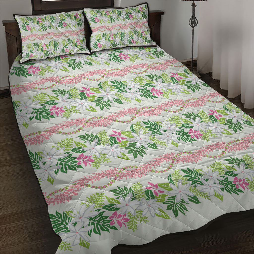 Monstera Tiare Plumeria Lei Pattern Quilt Bed Set Green Version LT01 Green - Polynesian Pride