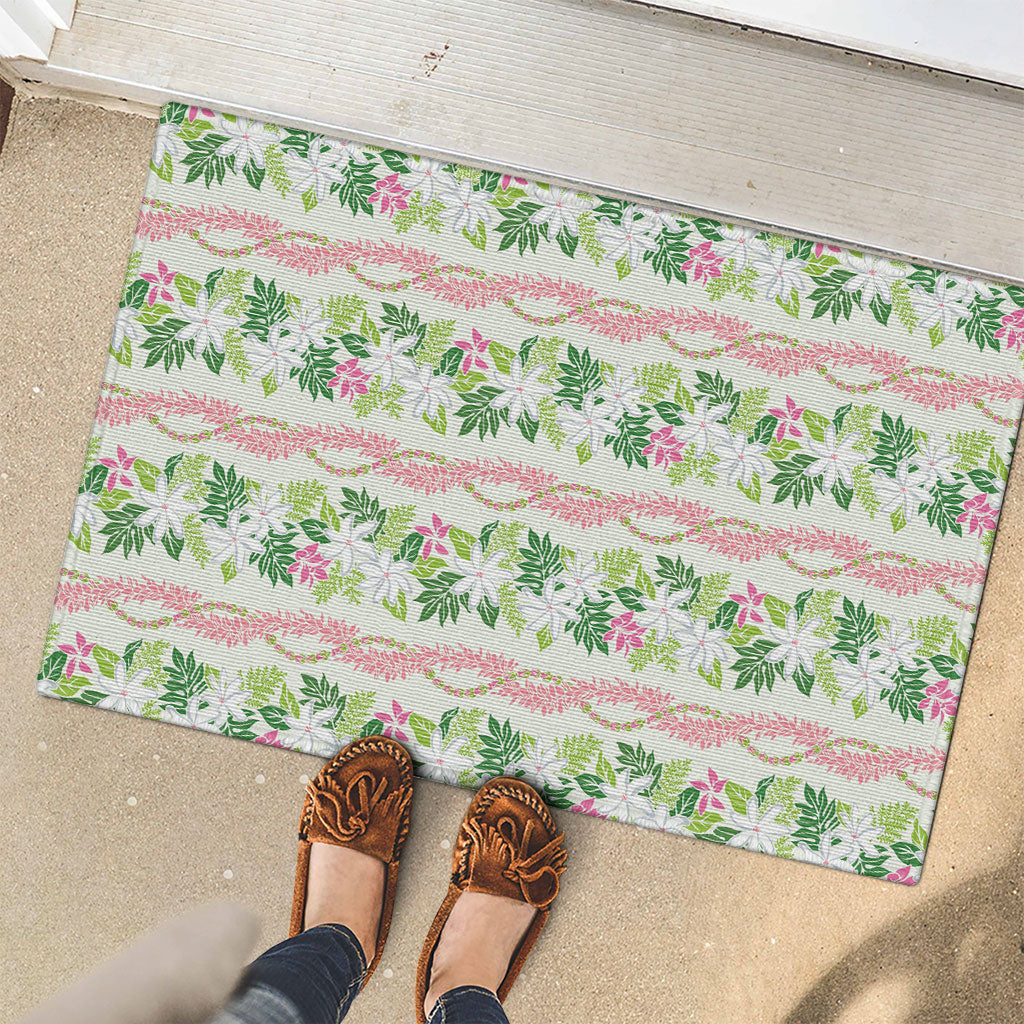 Monstera Tiare Plumeria Lei Pattern Rubber Doormat Green Version LT01 - Polynesian Pride