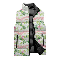 Monstera Tiare Plumeria Lei Pattern Sleeveless Puffer Jacket Green Version LT01 - Polynesian Pride