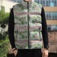 Monstera Tiare Plumeria Lei Pattern Sleeveless Puffer Jacket Green Version LT01 - Polynesian Pride
