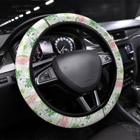 Monstera Tiare Plumeria Lei Pattern Steering Wheel Cover Green Version LT01 Universal Fit Green - Polynesian Pride