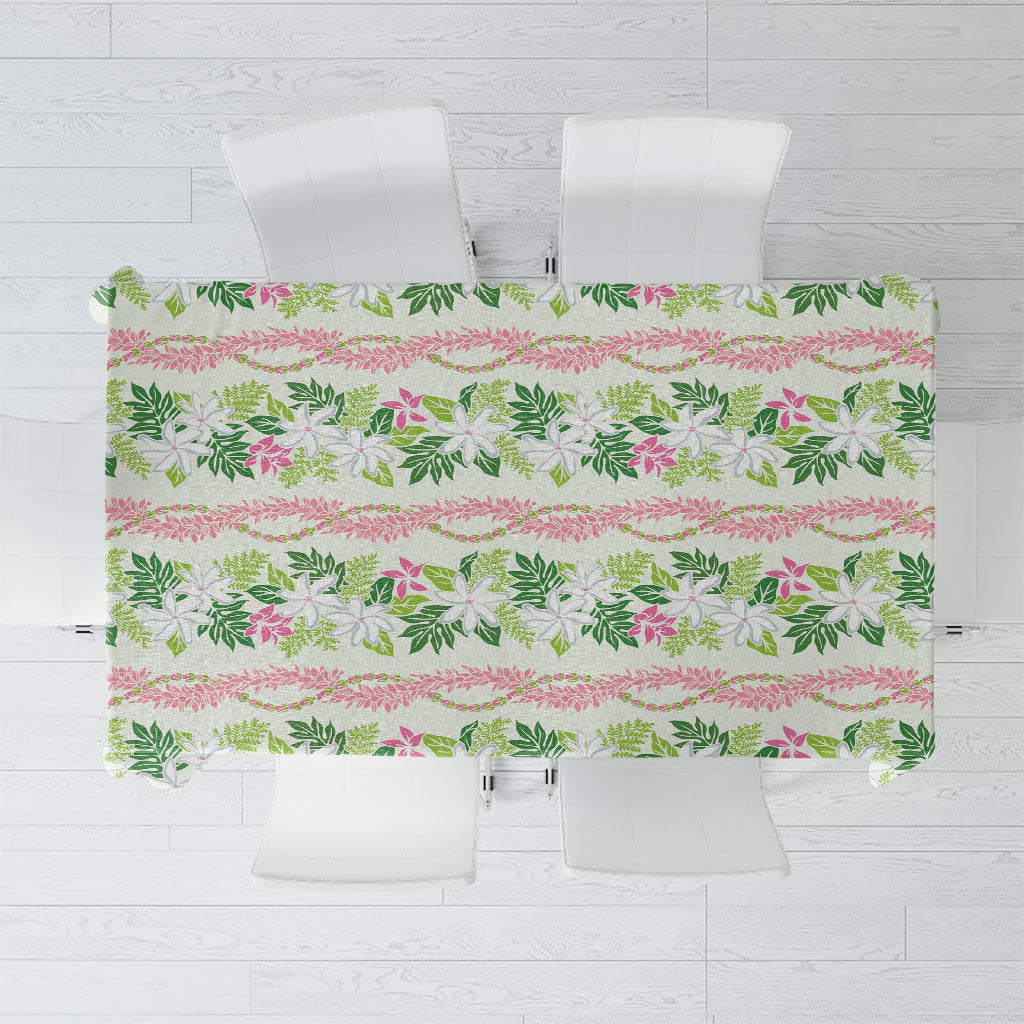 Monstera Tiare Plumeria Lei Pattern Tablecloth Green Version LT01 Green - Polynesian Pride