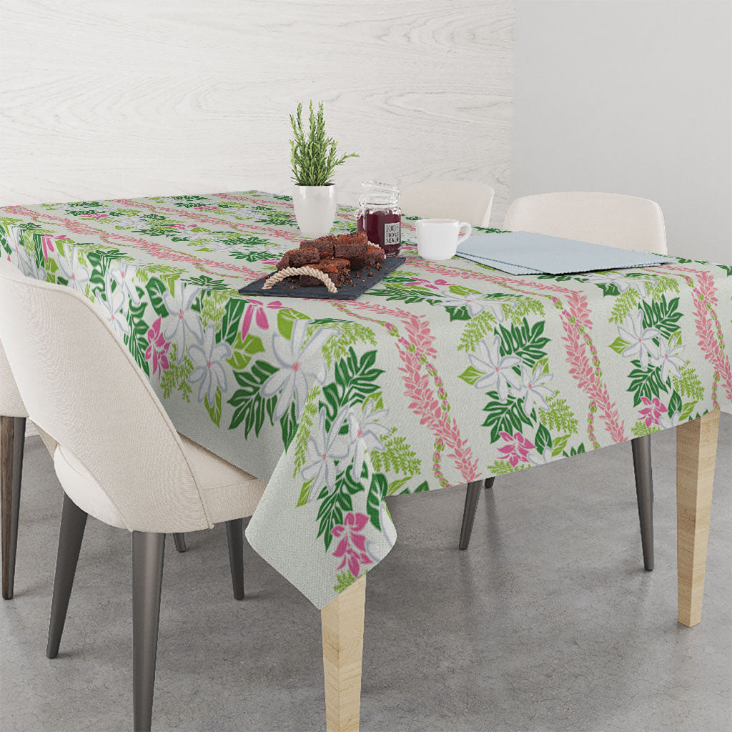 Monstera Tiare Plumeria Lei Pattern Tablecloth Green Version LT01 - Polynesian Pride