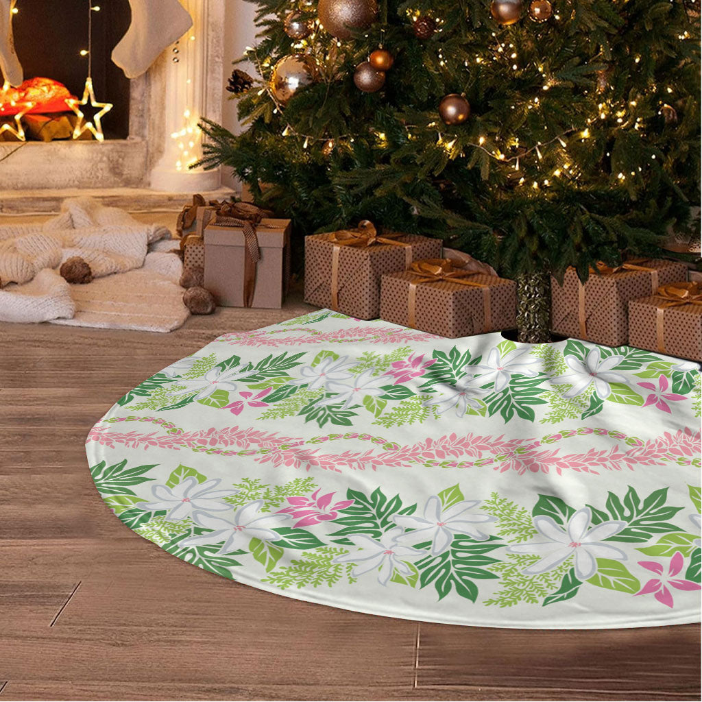 Monstera Tiare Plumeria Lei Pattern Tree Skirt Green Version LT01 - Polynesian Pride