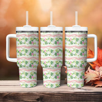 Monstera Tiare Plumeria Lei Pattern Tumbler With Handle Green Version LT01 - Polynesian Pride