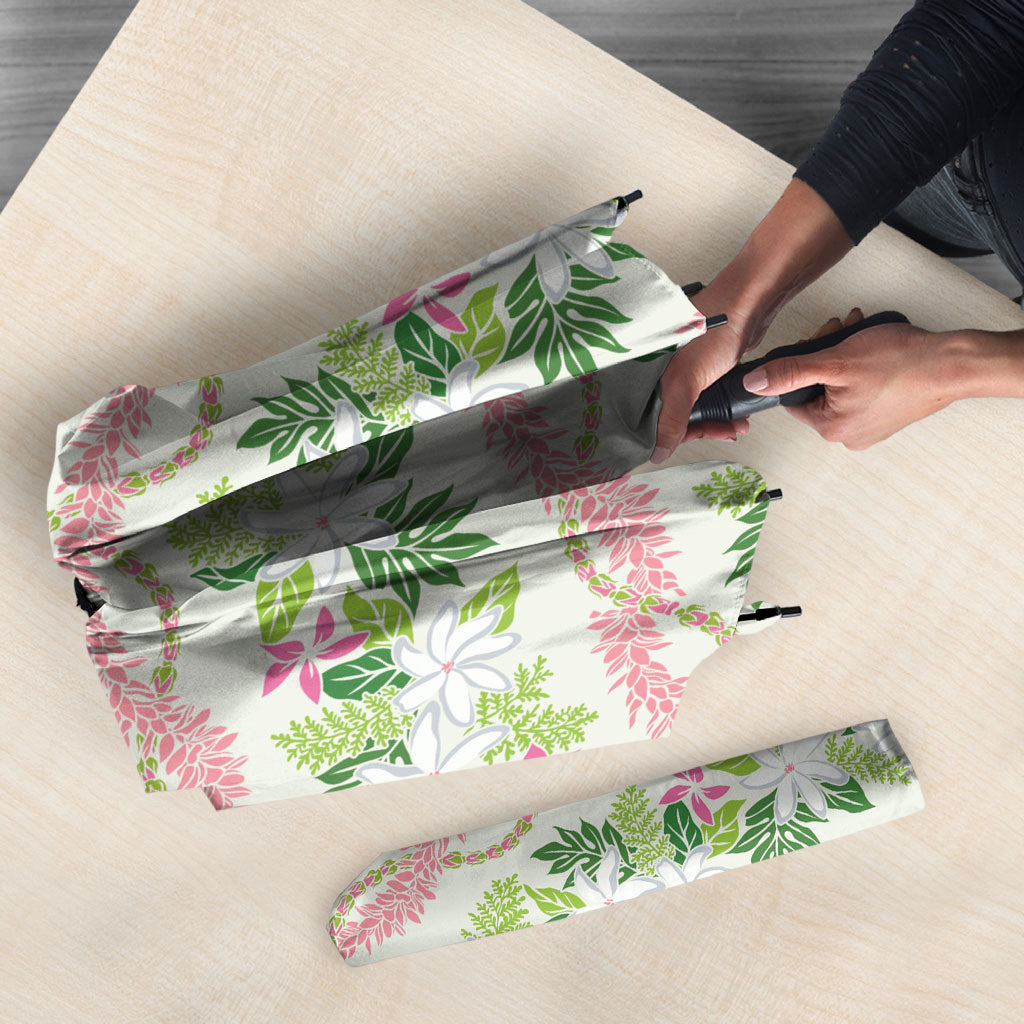 Monstera Tiare Plumeria Lei Pattern Umbrella Green Version LT01 - Polynesian Pride
