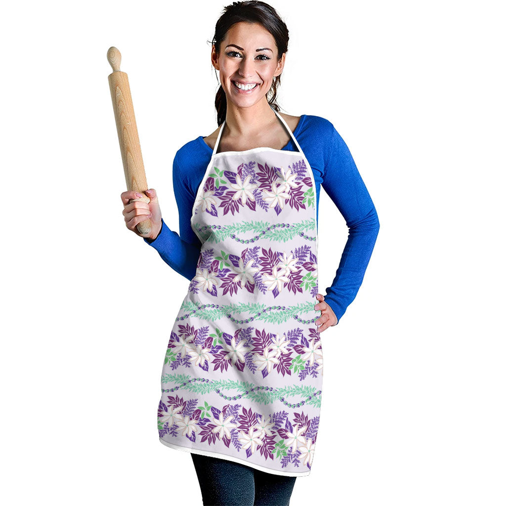Monstera Tiare Plumeria Lei Pattern Apron Purple Version LT01 - Polynesian Pride