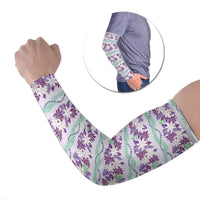 Monstera Tiare Plumeria Lei Pattern Arm Sleeves Purple Version LT01 Set of 2 Purple - Polynesian Pride
