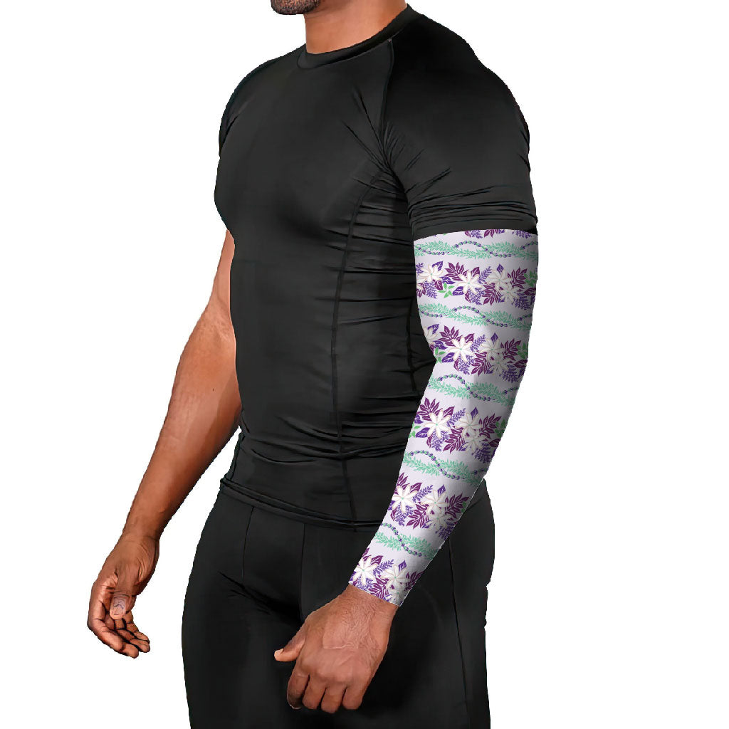 Monstera Tiare Plumeria Lei Pattern Arm Sleeves Purple Version LT01 - Polynesian Pride