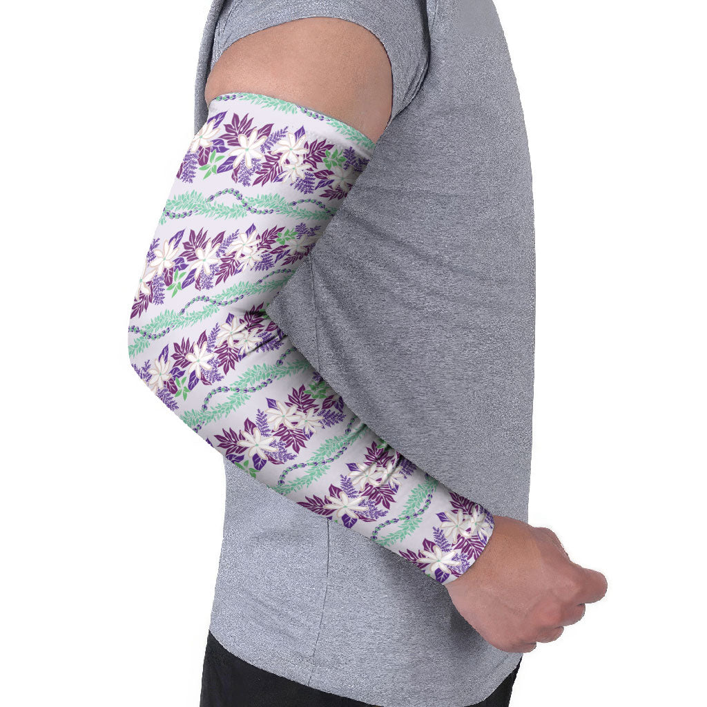 Monstera Tiare Plumeria Lei Pattern Arm Sleeves Purple Version LT01 - Polynesian Pride