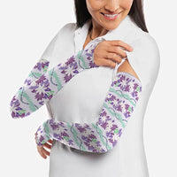 Monstera Tiare Plumeria Lei Pattern Arm Sleeves Purple Version LT01 - Polynesian Pride