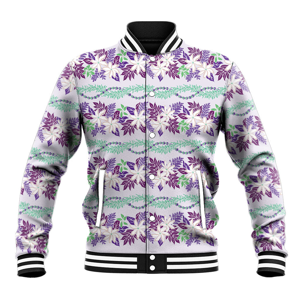 Monstera Tiare Plumeria Lei Pattern Baseball Jacket Purple Version LT01 Unisex Purple - Polynesian Pride