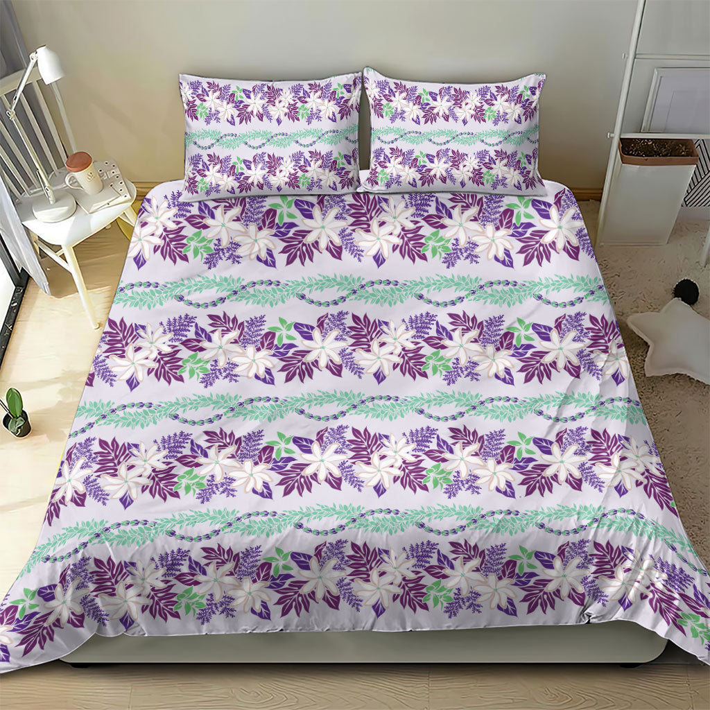 Monstera Tiare Plumeria Lei Pattern Bedding Set Purple Version LT01 - Polynesian Pride