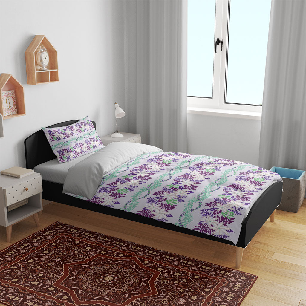 Monstera Tiare Plumeria Lei Pattern Bedding Set Purple Version LT01 - Polynesian Pride