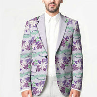 Monstera Tiare Plumeria Lei Pattern Blazer Purple Version LT01 - Polynesian Pride