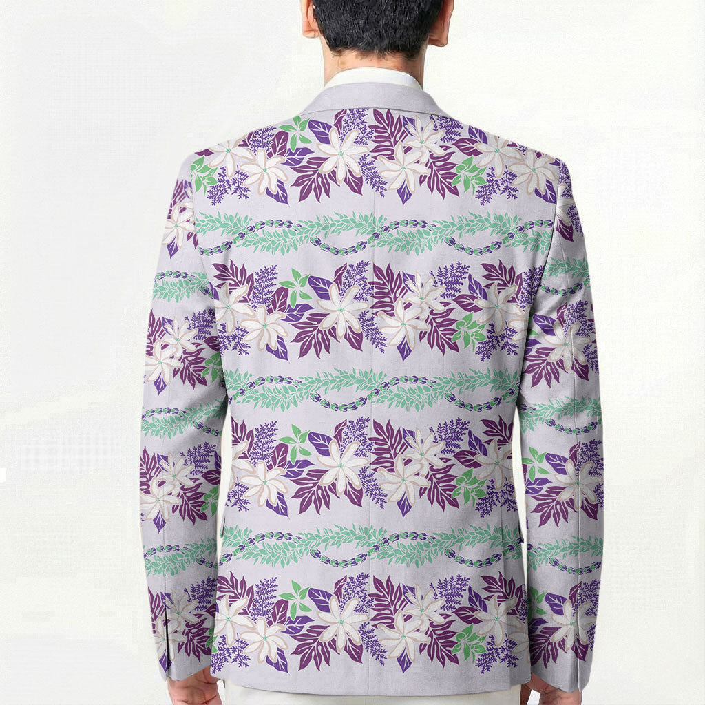 Monstera Tiare Plumeria Lei Pattern Blazer Purple Version LT01 - Polynesian Pride