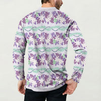 Monstera Tiare Plumeria Lei Pattern Button Sweatshirt Purple Version LT01 - Polynesian Pride