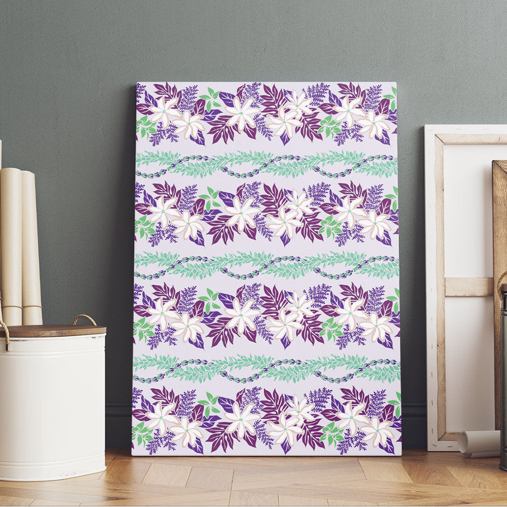 Monstera Tiare Plumeria Lei Pattern Canvas Wall Art Purple Version LT01 - Polynesian Pride