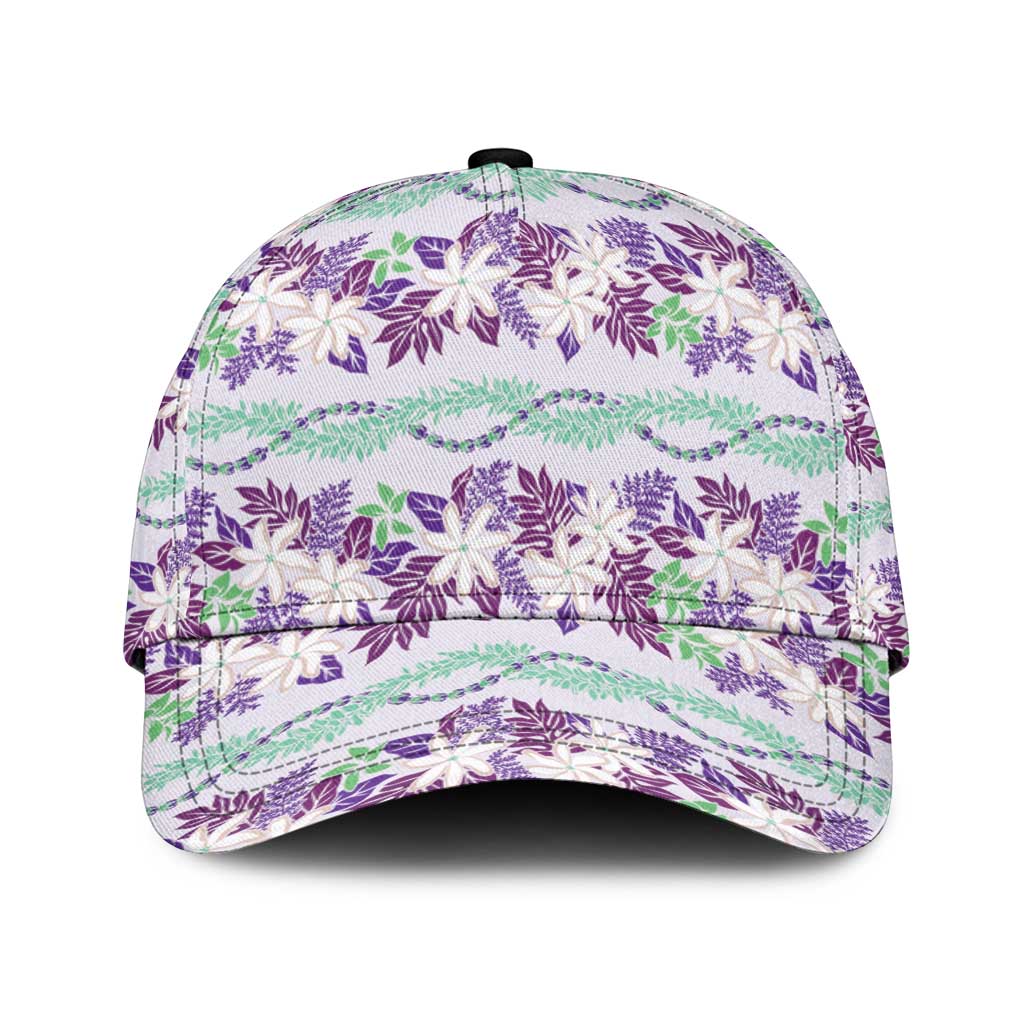Monstera Tiare Plumeria Lei Pattern Classic Cap Purple Version LT01 Universal Fit Purple - Polynesian Pride