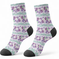 Monstera Tiare Plumeria Lei Pattern Crew Socks Purple Version LT01 - Polynesian Pride